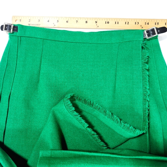 O'neil of Dublin Irish wool Kelly green pleated wrap style midi skirt 28" waist - Picture 9 of 9